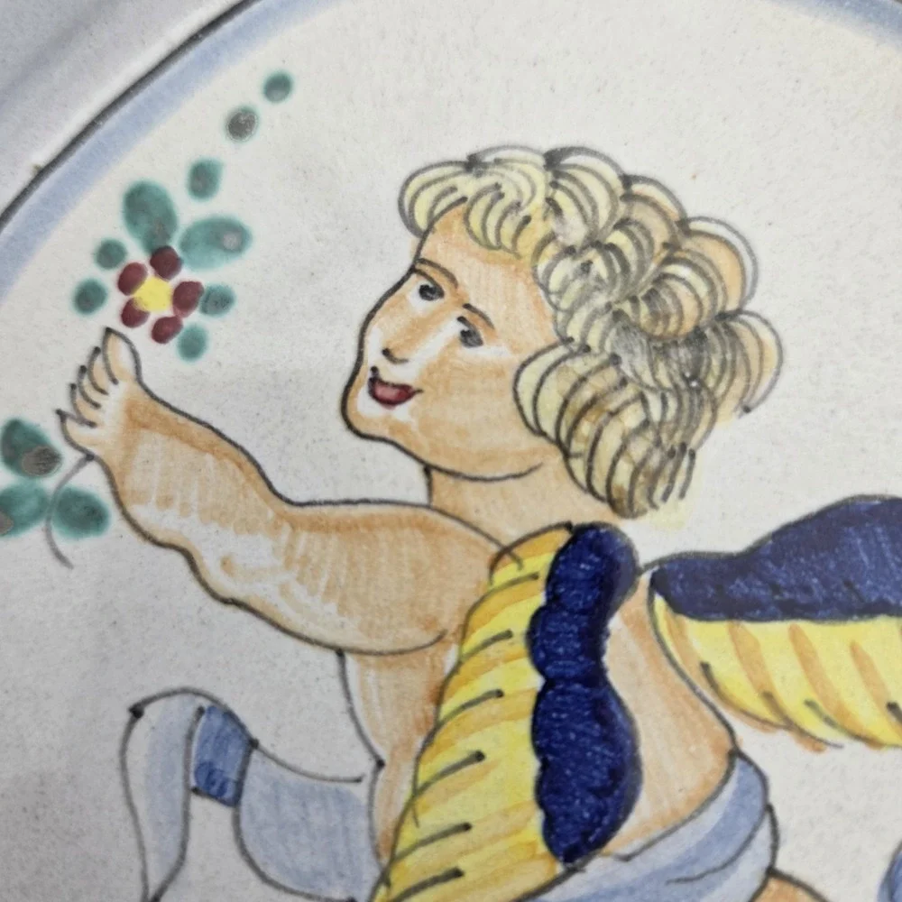 Pair Of Vintage Ceramiche d'Arte Sambuco Cherub Handpainted Ceramic Wall Plaques